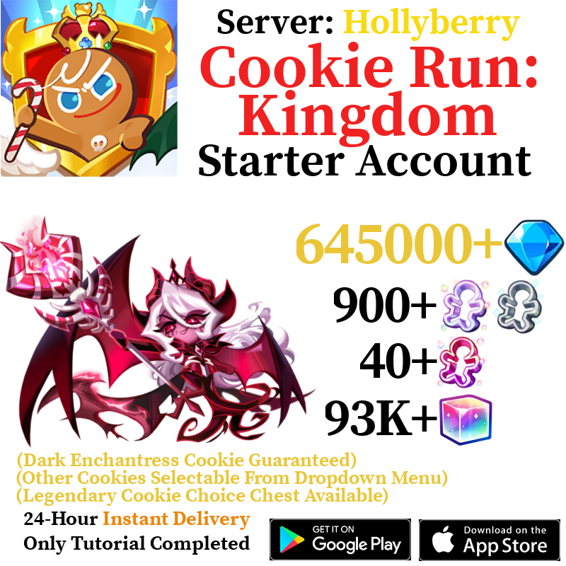 [GLOBAL/Hollyberry] [INSTANT] Dark Enchantress Cookie + 222000-645000+ Gems | Cookie Run: Kingdom Starter Reroll Account