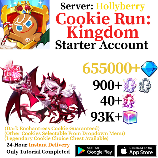 [GLOBAL/Hollyberry] [INSTANT] Dark Enchantress Cookie + 222000-655000+ Gems | Cookie Run: Kingdom Starter Reroll Account