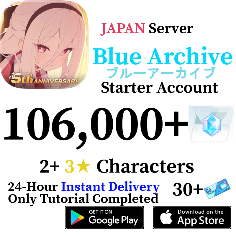 [JP] [INSTANT] 106000+ Gems, 2+ 3* | Blue Archive Starter Account