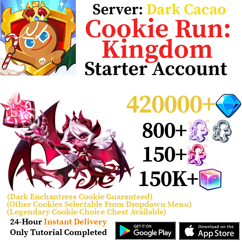 [GLOBAL/Dark Cacao] [INSTANT] Dark Enchantress Cookie + 420000+ Gems | Cookie Run: Kingdom Starter Reroll Account