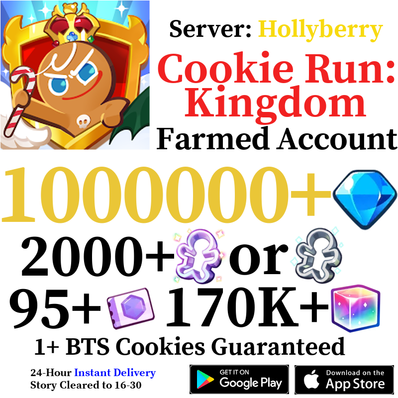 [GLOBAL/Hollyberry][INSTANT] 1,000,000+ Gems | Cookie Run: Kingdom Farmed Reroll Account