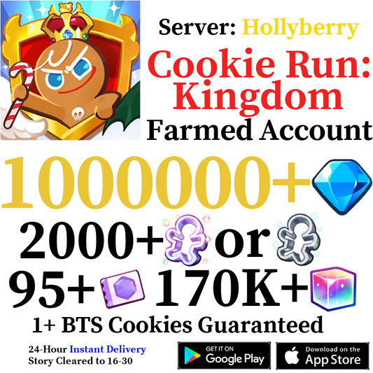 [GLOBAL/Hollyberry][INSTANT] 1,000,000+ Gems | Cookie Run: Kingdom Farmed Reroll Account