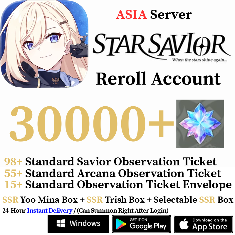 [ASIA] [INSTANT] 30000+ Gems, 120+ Summon Tickets | Star Savior Reroll Account