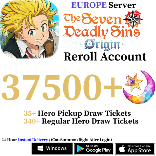 [EUROPE] [INSTANT] 37500+ Gems, 340+ Summon Tickets | 7DS The Seven Deadly Sins: Origin Reroll Account