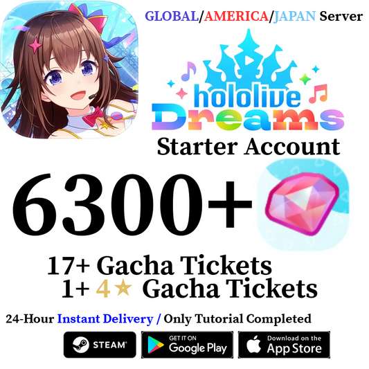 [GLOBAL/JP/AMERICA] INSTANT 6300+ Gems |  hololive Dreams Holodori Starter Reroll Account