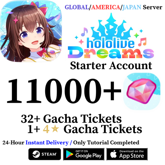 [GLOBAL/JP/AMERICA] INSTANT 11000+ Gems |  hololive Dreams Holodori Starter Reroll Account