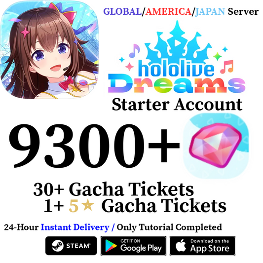 [GLOBAL/JP/AMERICA] INSTANT 9300+ Gems |  hololive Dreams Holodori Starter Reroll Account