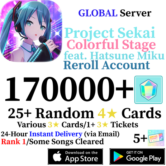 [GLOBAL] [INSTANT] 170000+ Gems, 25+ 4⭐ Project Sekai Colorful Stage ft. Hatsune Miku PJSekai Reroll Account