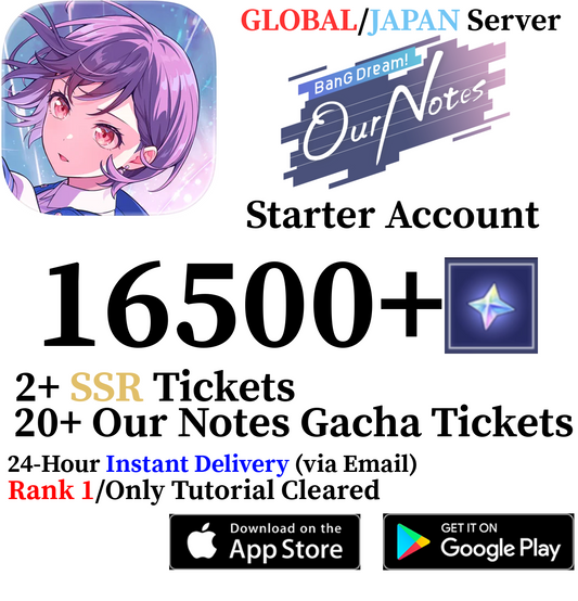 [GLOBAL/JP] INSTANT 8100-16500+ Gems | Bandori BanG Dream! Our Notes Reroll Account