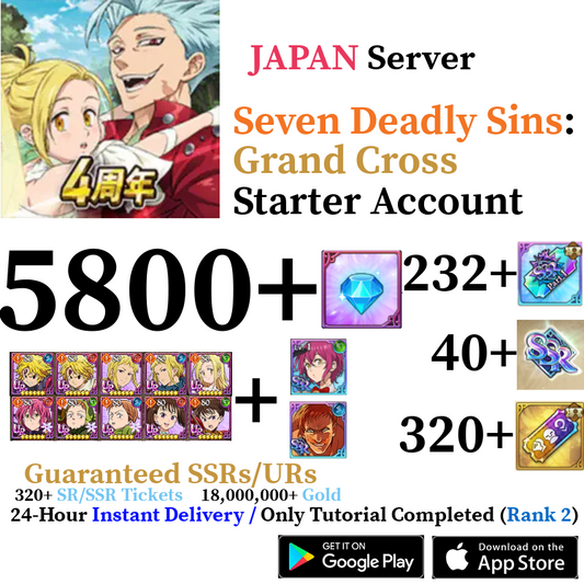 [JP] [INSTANT] 5800+ Diamonds | Seven Deadly Sins 7DS Grand Cross Starter Reroll Account