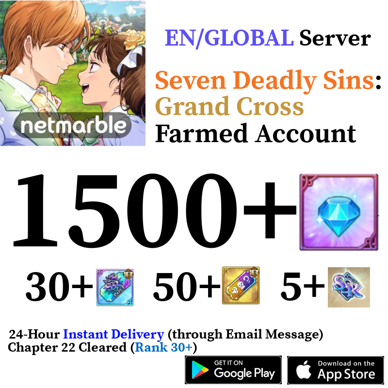 [GLOBAL] [INSTANT] 1500+ Diamonds Seven Deadly Sins 7DS Grand Cross Farmed Reroll Account