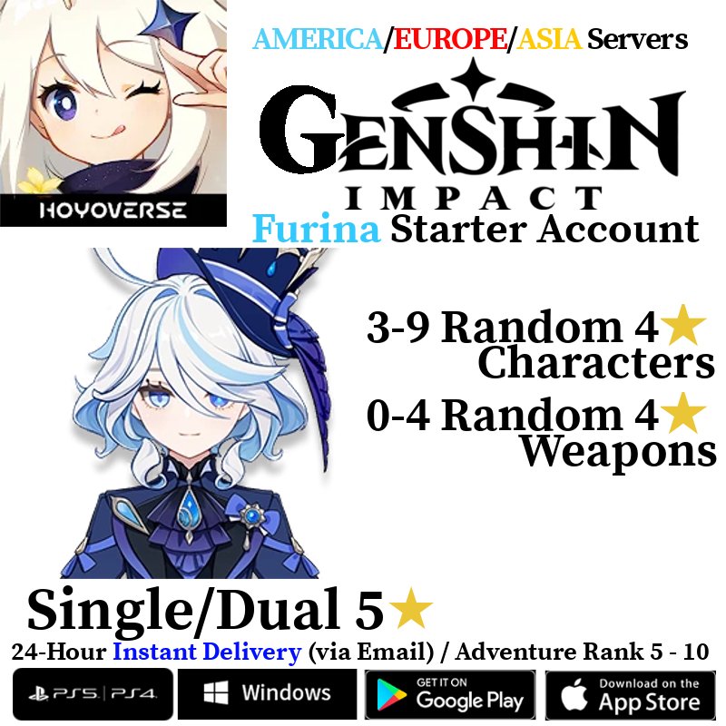 Compte Genshin Impact - Furina C6, Europe, AR 55 - PC/PS4