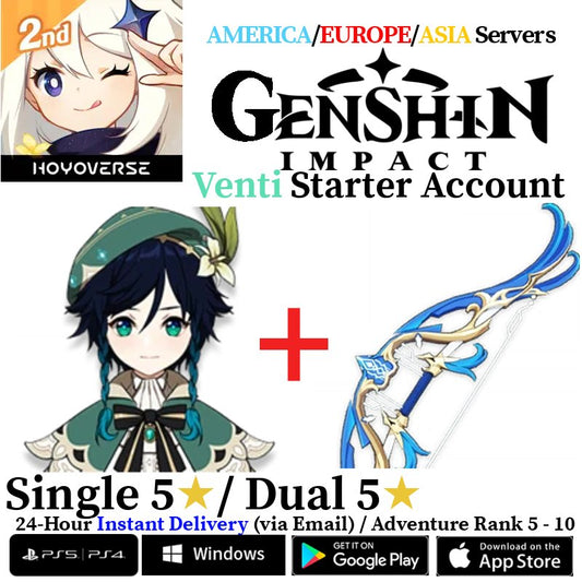 [AMERICA/EUROPE/ASIA] [INSTANT] Venti + Elegy for the End Genshin Impact Fresh Starter Account AR10 - Skye1204 Gaming Shop