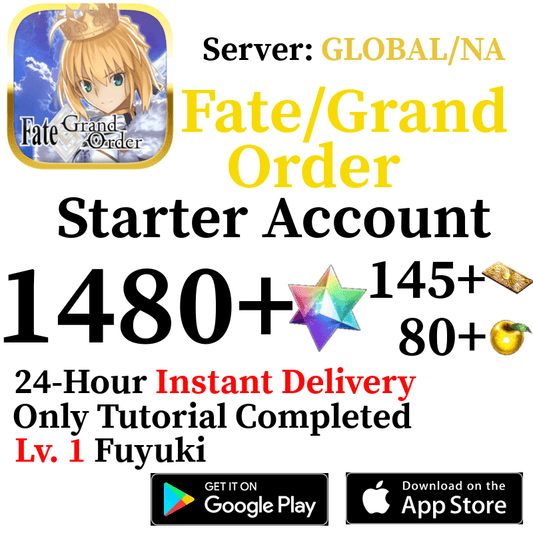 [ENGLISH/GLOBAL/NA][INSTANT] 1480+ SQ Fate Grand Order FGO Lv. 1 Starter Reroll Account - Skye1204 Gaming Shop