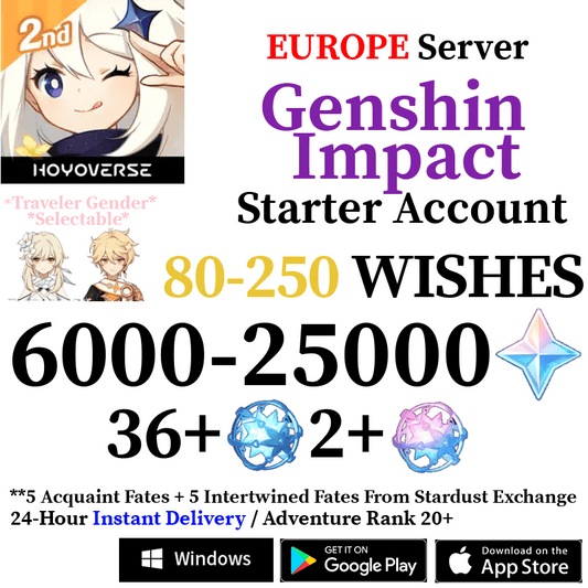 [Europe/EU] [INSTANT] 6000-25000+ Primogems Fates Genshin Impact Reroll Starter Account - Skye1204 Gaming Shop