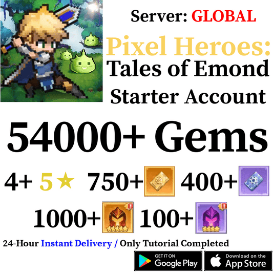 [GLOBAL] 54000+ Gems Pixel Heroes Starter Reroll Account - Skye1204 Gaming Shop
