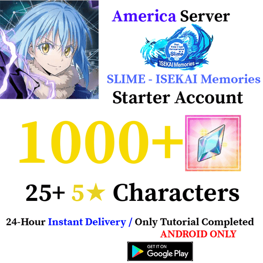 [GLOBAL - America] [INSTANT] 1000+ Crystals SLIME - ISEKAI Memories Starter Reroll Account - Skye1204 Gaming Shop
