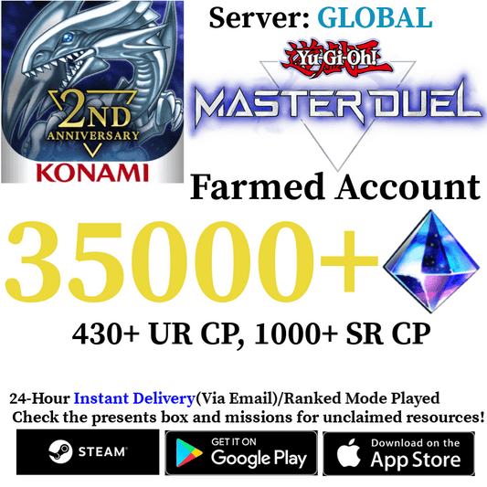 [GLOBAL] [INSTANT] 35000+ Gems Yu-Gi-Oh! Master Duel Farmed Reroll Account - Skye1204 Gaming Shop