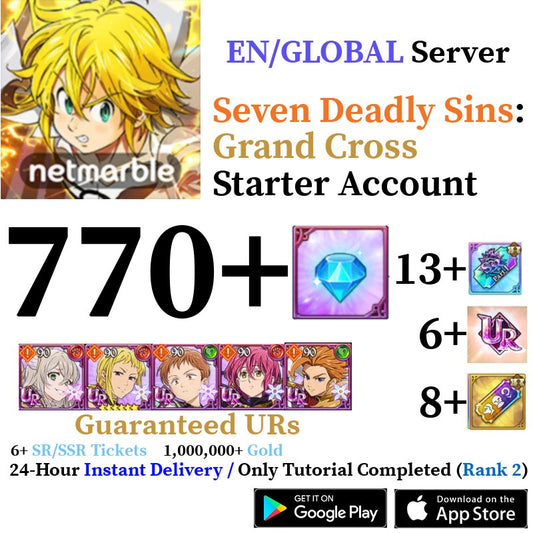 [GLOBAL] [INSTANT] 770+ Diamonds Seven Deadly Sins 7DS Grand Cross Starter Reroll Account - Skye1204 Gaming Shop