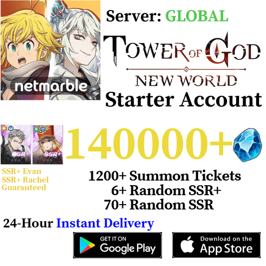 [GLOBAL] [INSTANT] Evan + Rachel 140000+ Gems | Tower of God New World Starter Reroll Account - Skye1204 Gaming Shop