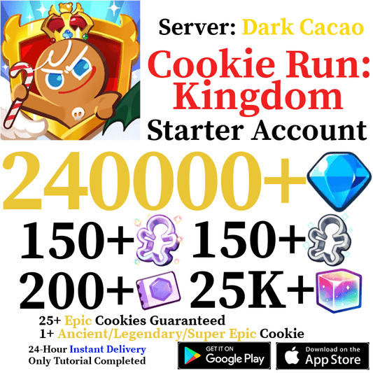 [GLOBAL/Dark Cacao] [INSTANT] 240,000+ Gems | Cookie Run: Kingdom Starter Reroll Account - Skye1204 Gaming Shop