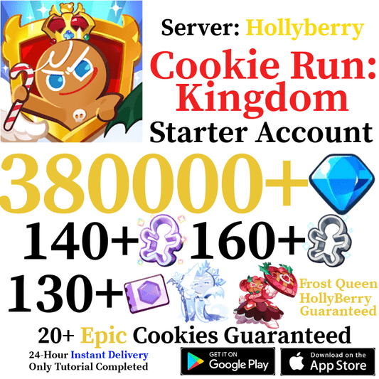 [GLOBAL/Hollyberry] Frost Queen + Hollyberry + 380,000+ Gems | Cookie Run: Kingdom Starter Reroll Account - Skye1204 Gaming Shop