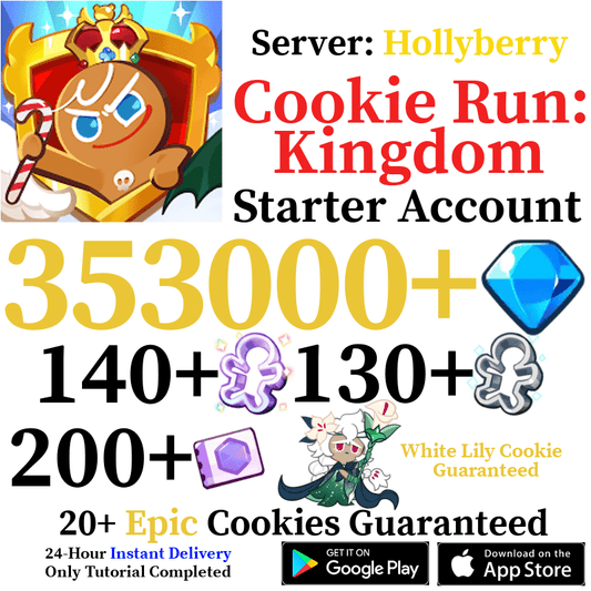 [GLOBAL/Hollyberry][INSTANT] 300,000-360,000 Gems + White Lily Cookie | Cookie Run: Kingdom Starter Reroll Account - Skye1204 Gaming Shop