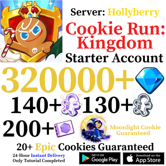 [GLOBAL/Hollyberry][INSTANT] 320,000+ Gems + Moonlight Cookie | Cookie Run: Kingdom Starter Reroll Account - Skye1204 Gaming Shop