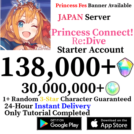 [JP] [INSTANT] 138,000+ Gems | Princess Connect Re:Dive Starter Reroll Account - Skye1204 Gaming Shop