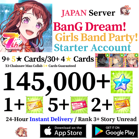 [JP] [INSTANT] 145000+ Stars, 9+ 5* Cards Chainsaw Man Collab | BanG Dream Girls Band Party Bandori Starter Reroll Account - Skye1204 Gaming Shop