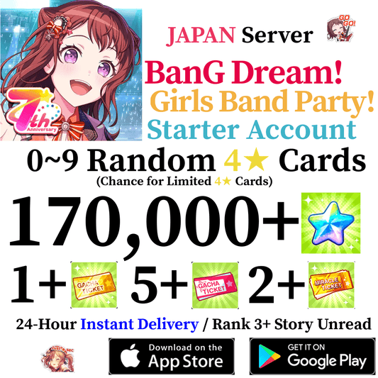 [JP] [INSTANT] 170000+ Stars BanG Dream Girls Band Party Bandori Starter Reroll Account - Skye1204 Gaming Shop