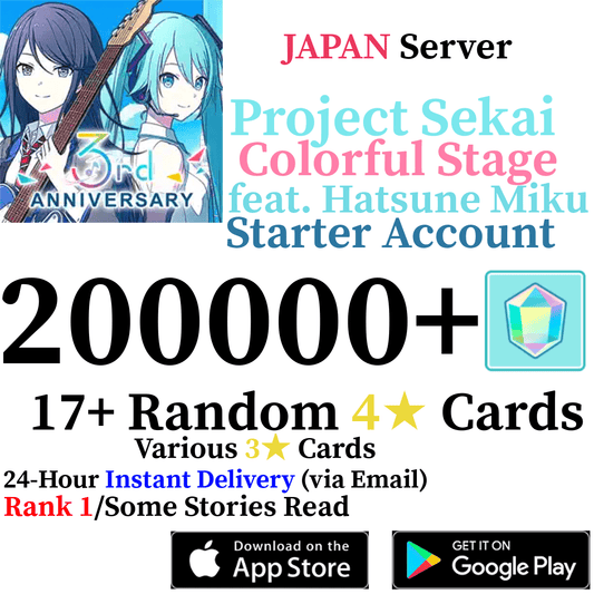 [JP] [INSTANT] 200000+ Gems Project Sekai Colorful Stage ft Hatsune Miku PJSekai Reroll Starter Account - Skye1204 Gaming Shop
