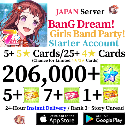 [JP] [INSTANT] 206000+ Stars BanG Dream Girls Band Party Bandori Starter Reroll Account - Skye1204 Gaming Shop