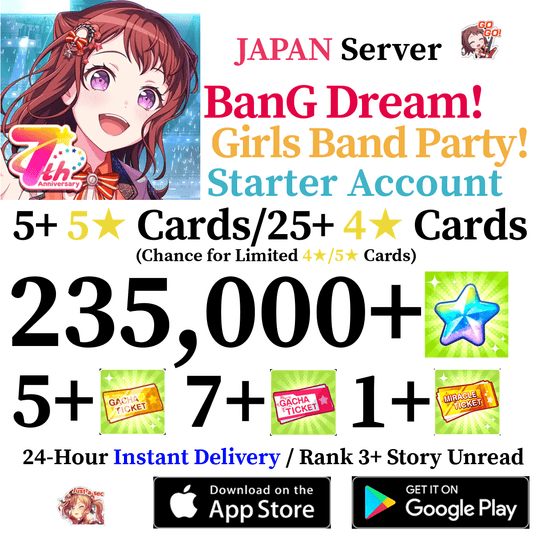 [JP] [INSTANT] 235000+ Stars BanG Dream Girls Band Party Bandori Starter Reroll Account - Skye1204 Gaming Shop