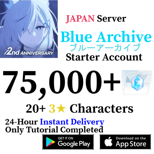 [JP] [INSTANT] 75000+ Gems, 20+ 3* | Blue Archive Starter Account - Skye1204 Gaming Shop