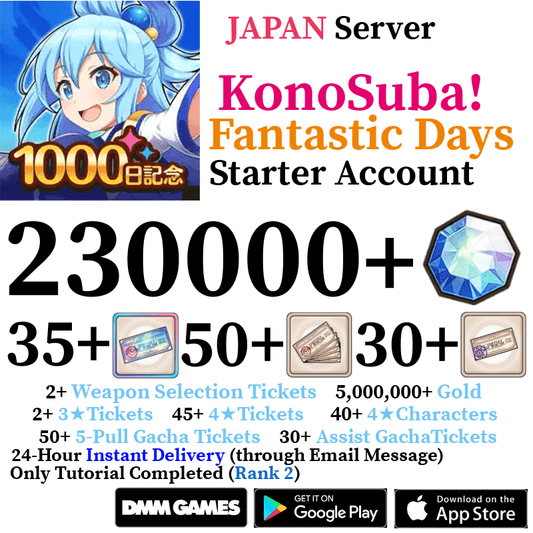 [JP] [INSTANT] (BUY 2 GET 3) 230000+ Quartz | KonoSuba Fantastic Days Starter Account - Skye1204 Gaming Shop