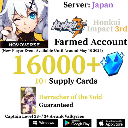 [JP][INSTANT] 16000+ Crystals Honkai Impact 3 Houkai Reroll Account - Skye1204 Gaming Shop