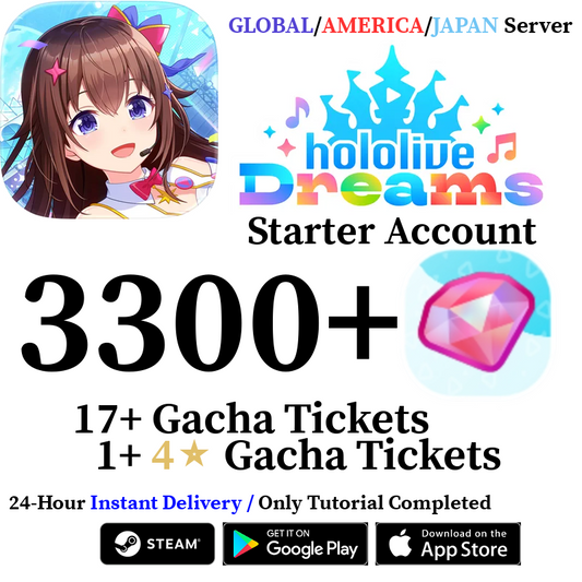 [GLOBAL/JP/AMERICA] INSTANT 3300+ Gems |  hololive Dreams Holodori Starter Reroll Account