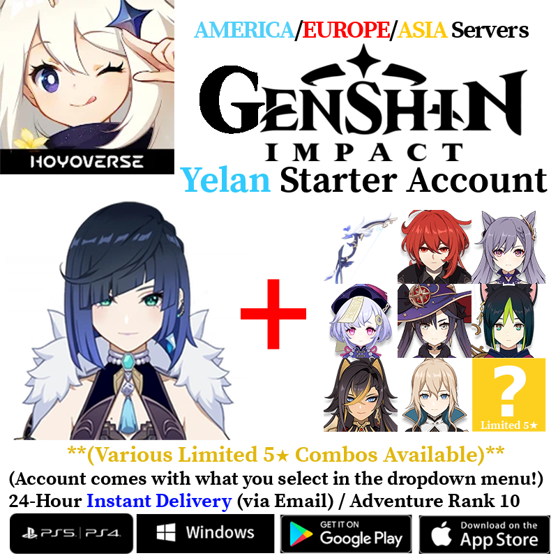 [AMERICA/EUROPE/ASIA] Yelan Genshin Impact Fresh Starter Account AR10