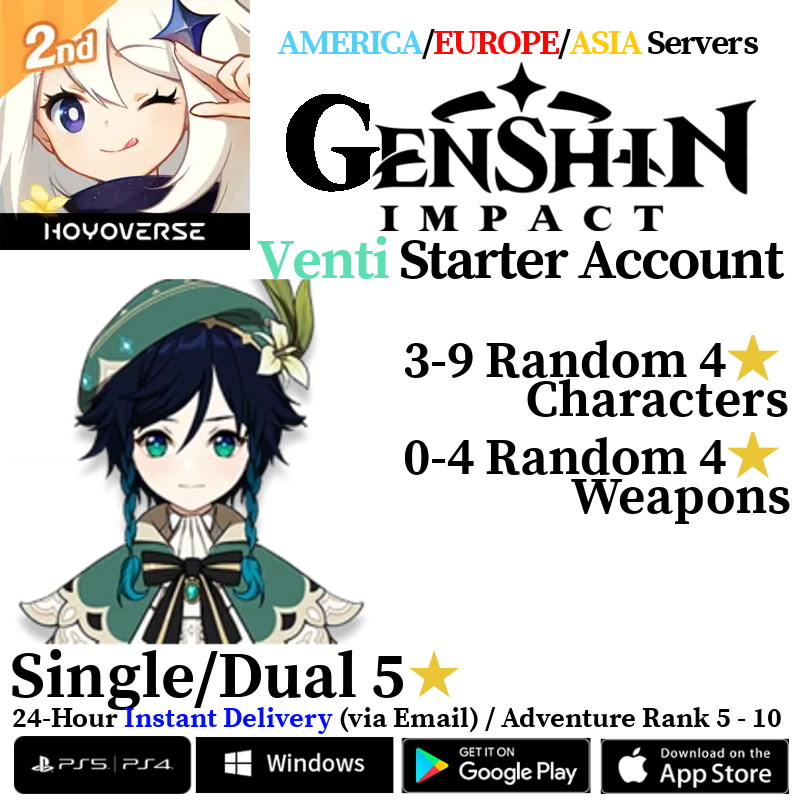 [AMERICA/EUROPE/ASIA] [INSTANT] Venti Genshin Impact Fresh Starter Account AR10