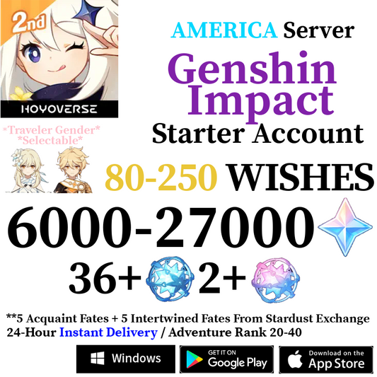 [America/NA] [INSTANT] 6000-27000+ Primogems Fates Genshin Impact Reroll Starter Account