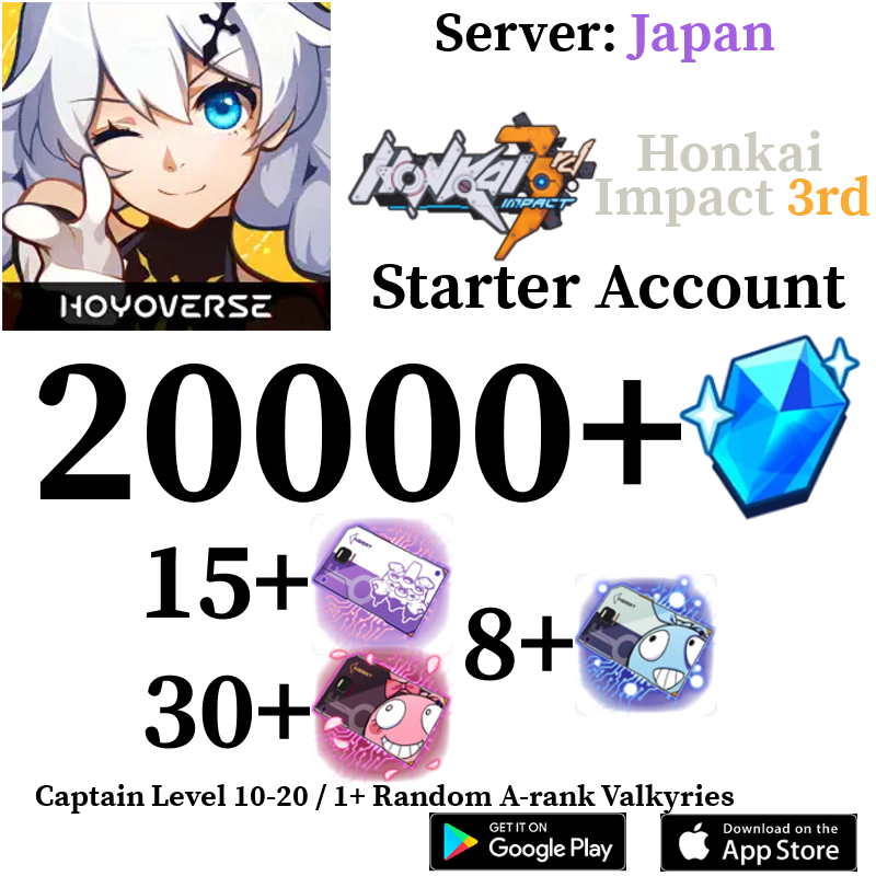 [JP][INSTANT] 20000+ Crystals Honkai Impact 3 Houkai Reroll Starter Account