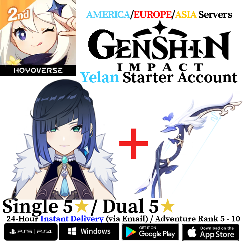 [AMERICA/EUROPE/ASIA] [INSTANT] Yelan + Aqua Simulacra Genshin Impact Fresh Starter Account AR10