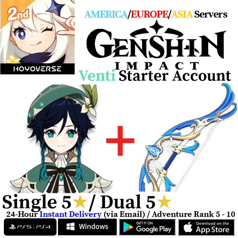 [AMERICA/EUROPE/ASIA] [INSTANT] Venti + Elegy for the End Genshin Impact Fresh Starter Account AR10